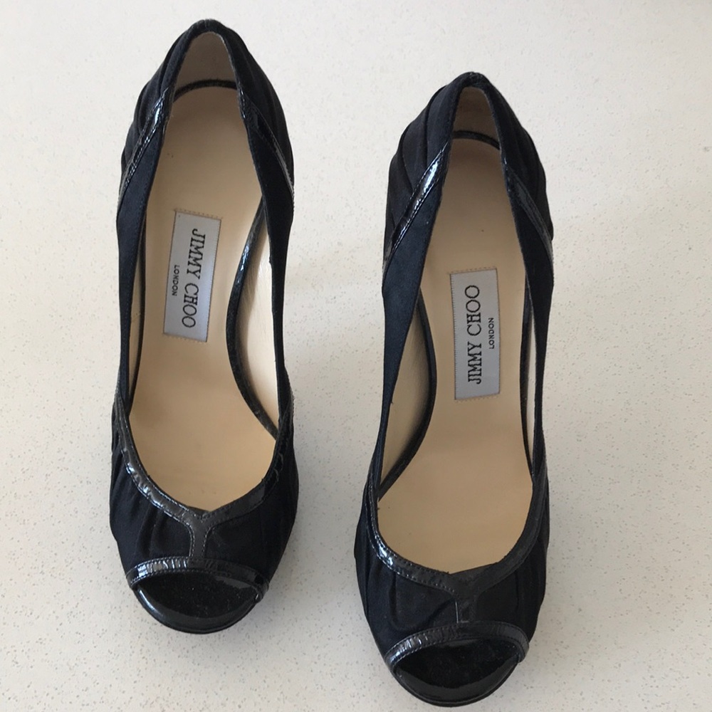 Jimmy Choo Black Patent Satin Heels